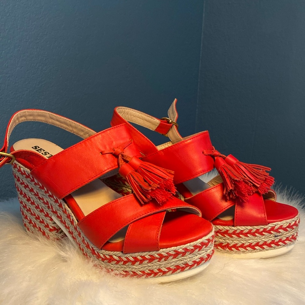 Sesto red & tan wedges Sz 11